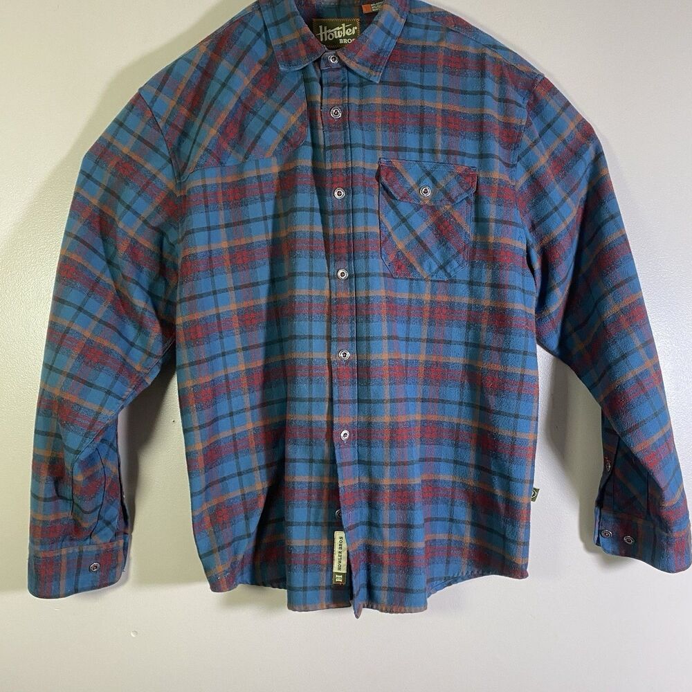 Howler Bros Shirt Mens Large Blue Plaid Flannel Long Sleeve Button Up - Picture 2 of 16